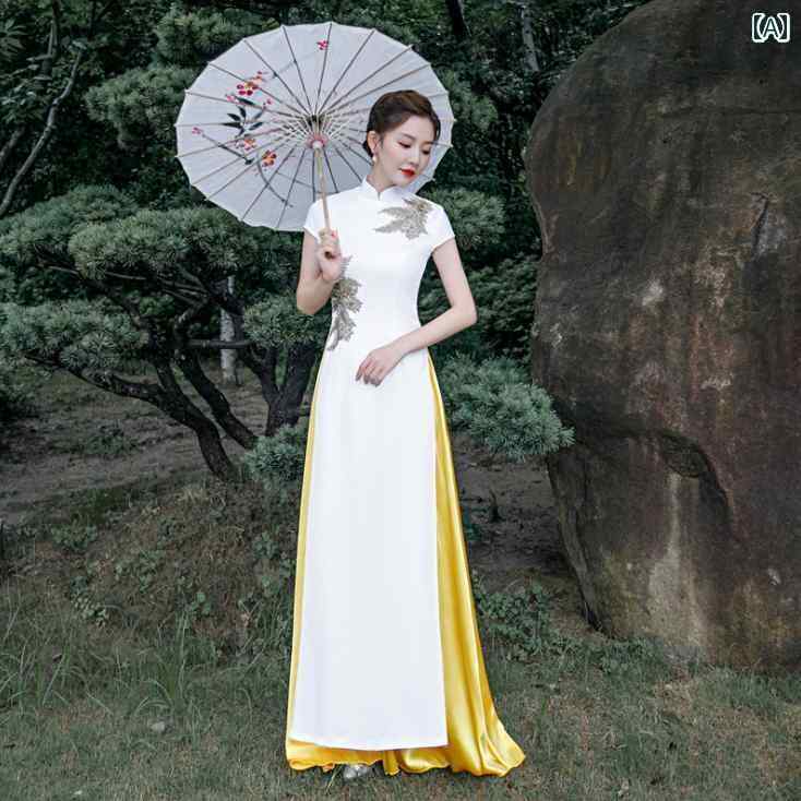 [お勧め商品]アオザイ 衣装 ドレス 半袖 チャイナ レディース 民族衣装 パフォーマンス ベトナム ロング ステージ