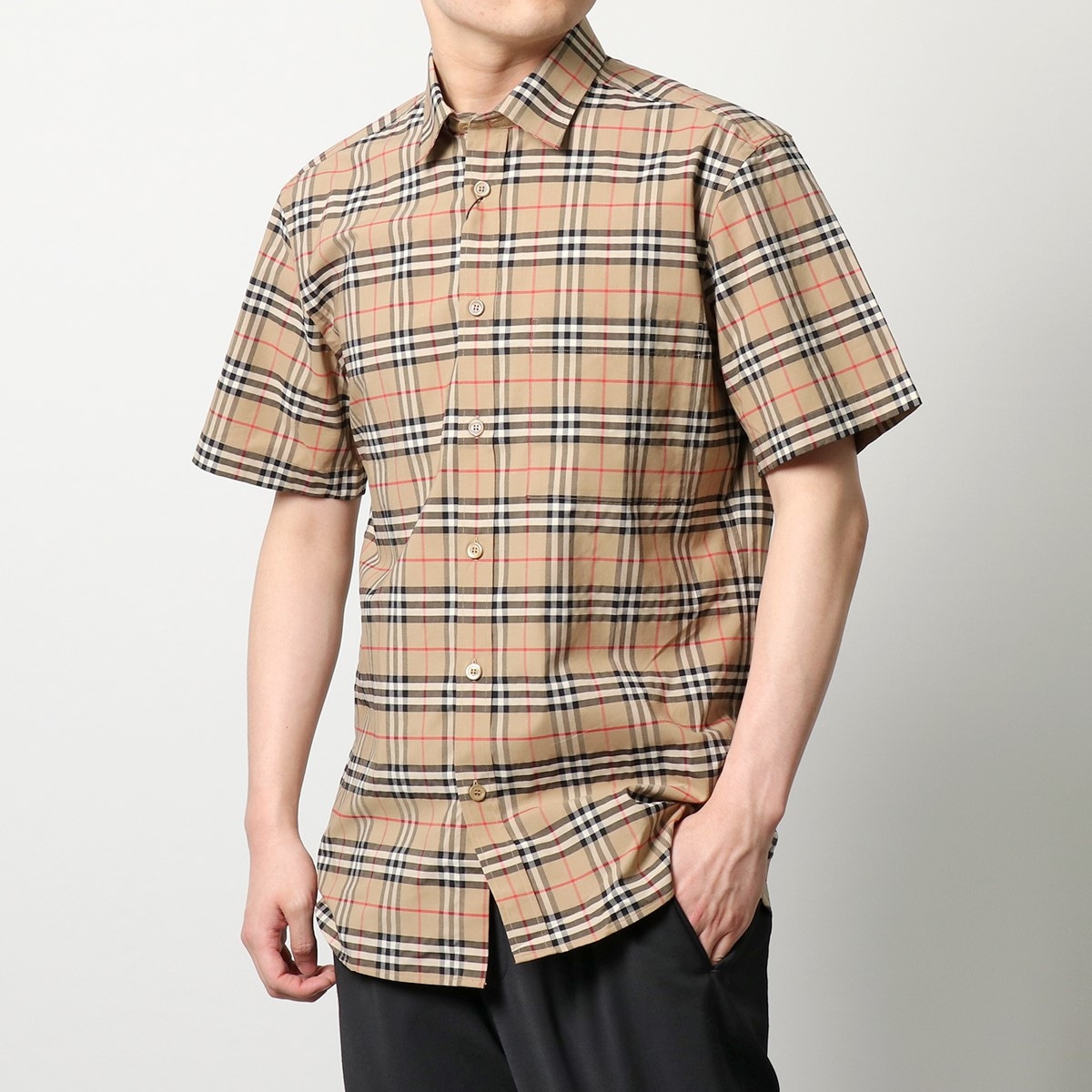 BURBERRY バーバリー シャツ 8020965 メンズ チェック 半袖 シャツ コットン スリムフィット ストレッチ A7028/ARCHIVE-BEIGE-IP-CHK