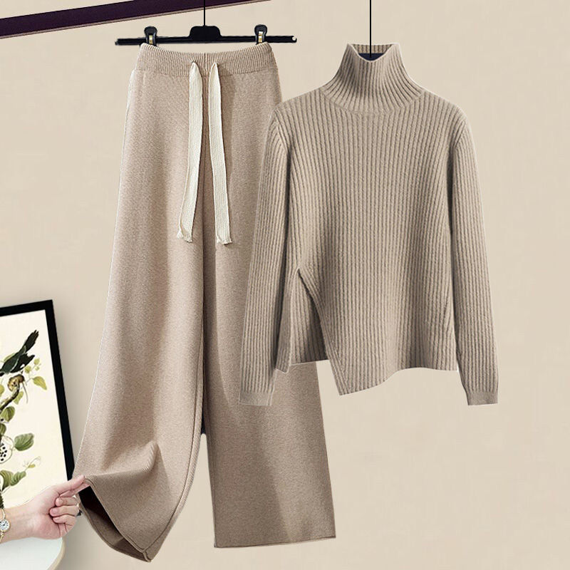 【人気沸騰】 柔らかくて優しい 印象ハイネックセーター＋カジュアルパンツセット