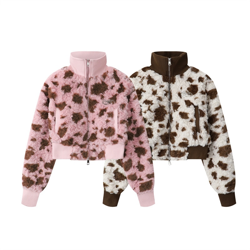 ピンクハートヒョウ柄ショート丈コート女レトロコーデ高級感ins 2024秋冬 5,481円