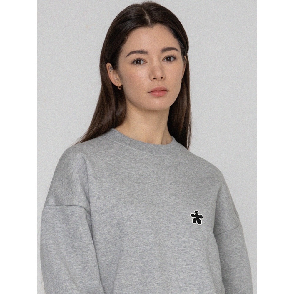 GRAVER ブラックオッドフラワーエンブロイダリースウェットシャツグレー