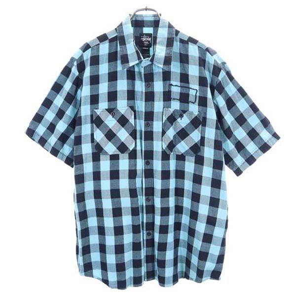 チェック 半袖 シャツ L グリーン系 メンズ