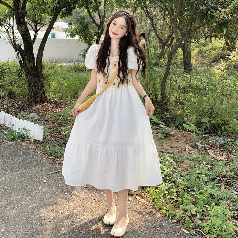 との女性の甘い女の子小さな新鮮なのレースのドレスの韓国の妖精かわいい白いドレス 便利2wayワンピース Tシャツワンピ 超特価 Vivalafocaccia Com