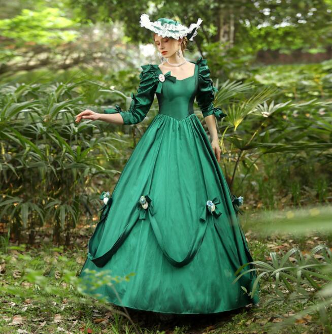 高品質 ロングドレス 王族服 宮廷 礼服 パーティードレス 演出服 ステージ 舞台ハロウィン 貴婦人 プリンセスライン 学園祭 文化祭 舞踏会 司会 演奏会 ジュリエット女王様ドレス ヨーロッパ風 貴