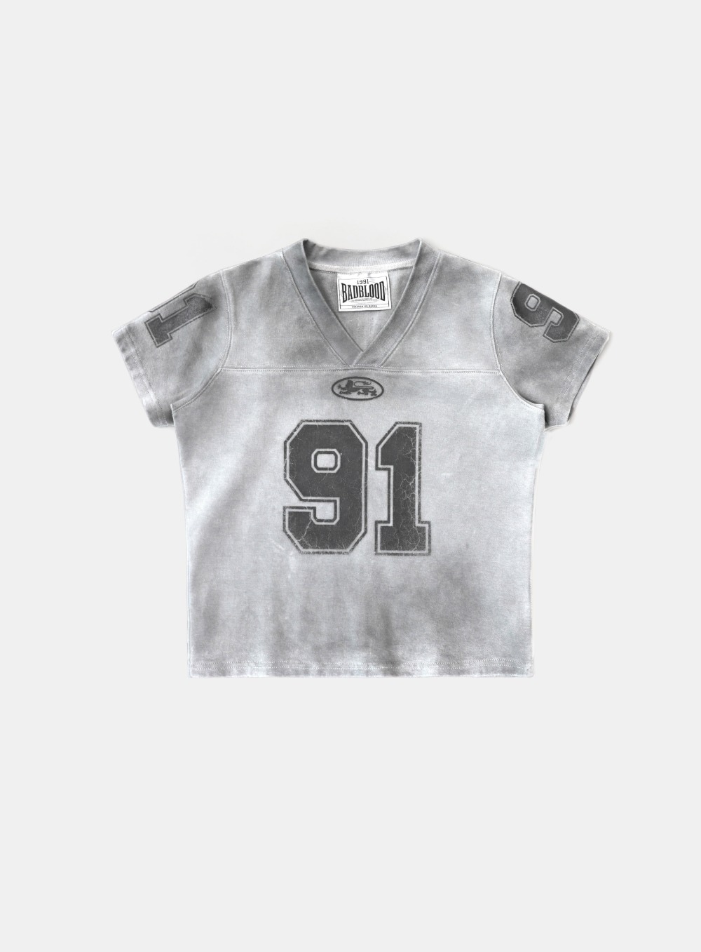 【BADBLOOD】 91 CRACK PRINT V-NECK T-SHIRT : WHITE