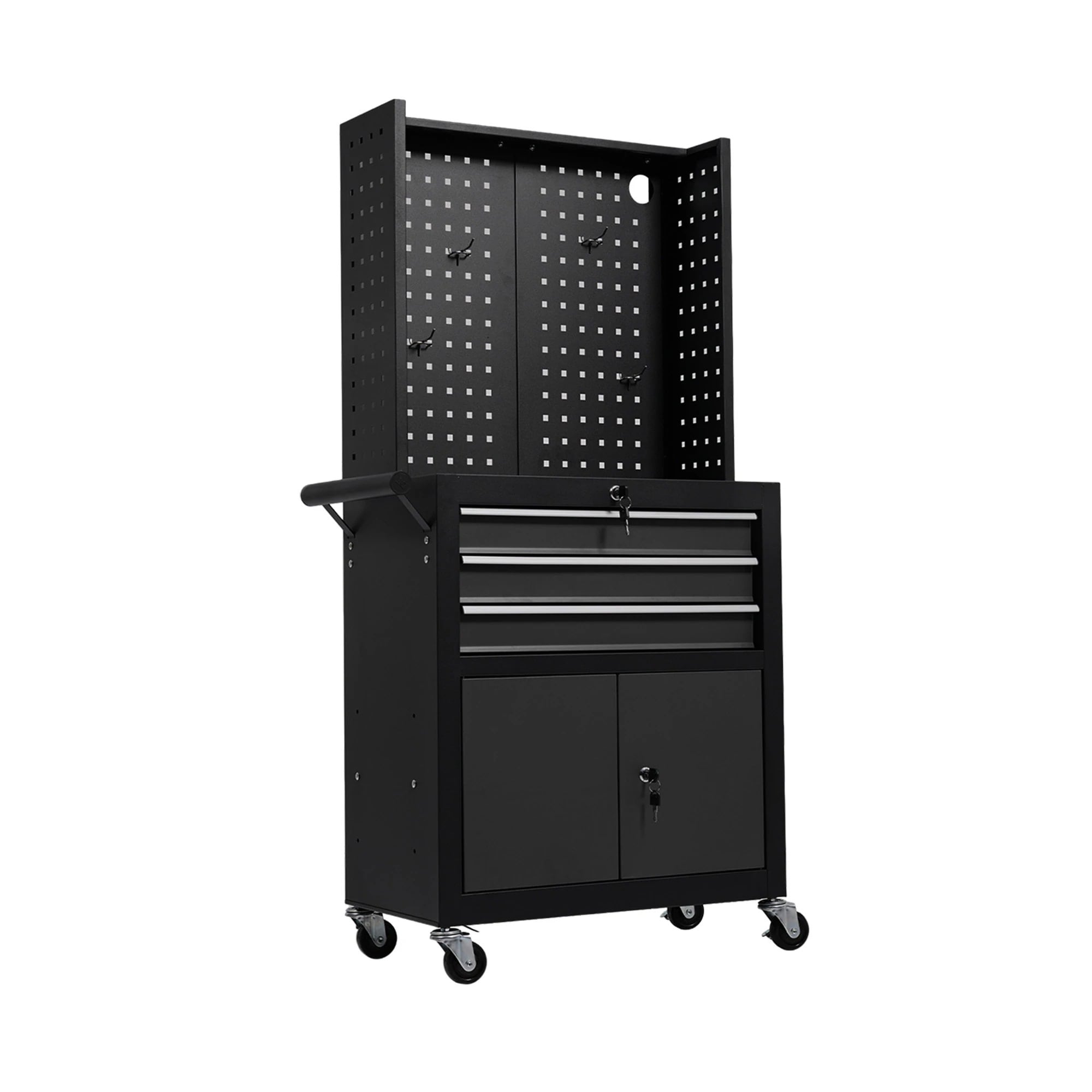 【国内発送Ｍ】656ツールキャビネット 多機能 ツールワゴン ツールカート工具カート ロールキャビネット スチール ローラーキャビネット ハンドル 耐荷重50KG フック付 DIY 引き出し 有孔ボー