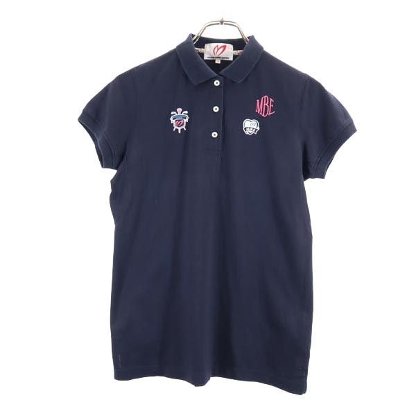 日本製 ワンポイントワッペン ゴルフ 半袖 ポロシャツ 1 ネイビー レディース