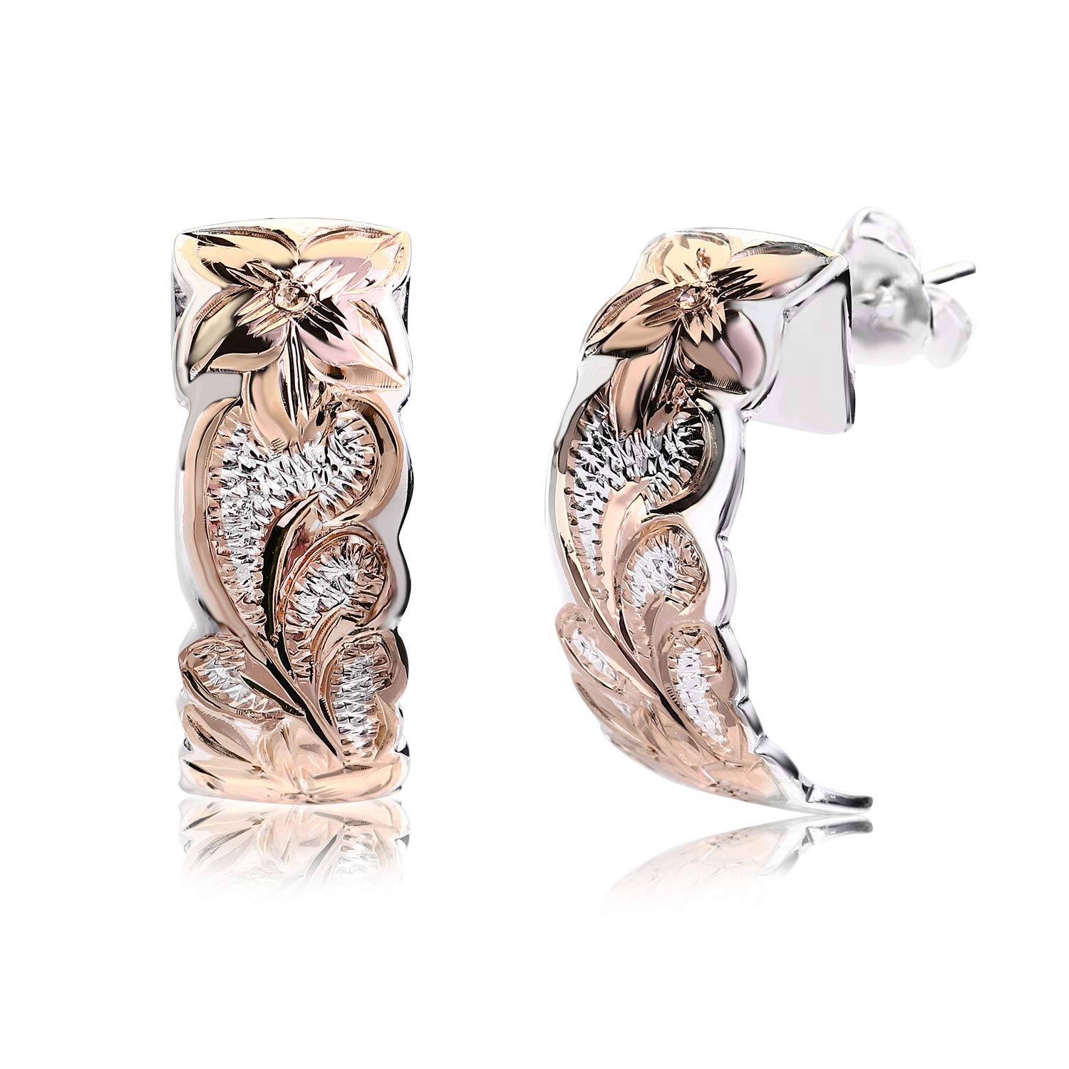 ピアス ハワイアンジュエリー 【LocoMocoAloha】 ピンク ゴールド コーティング 半月型ピアス ハーフフープ 波 プルメリア 【正規品】 ジュエリー