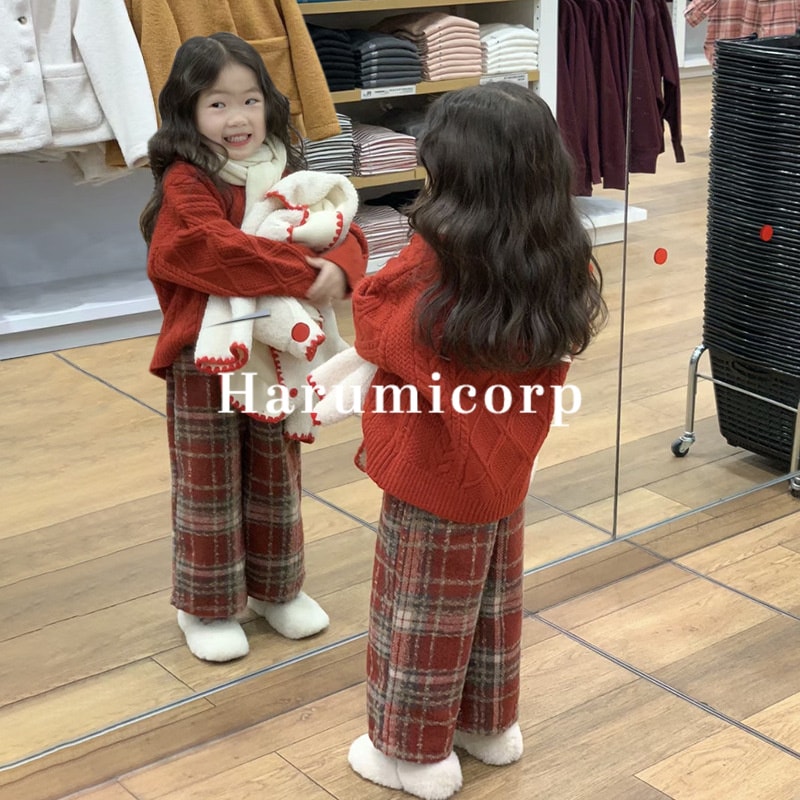 セットアップ キッズ 子供服 女の子 ニット セーター 長袖 ロングパンツ チェック柄クリスマス イギリス風レッドカーディガン おしゃれ 可愛い ベビー服 春秋 トップス ボトムス ジュニア 長ズボン