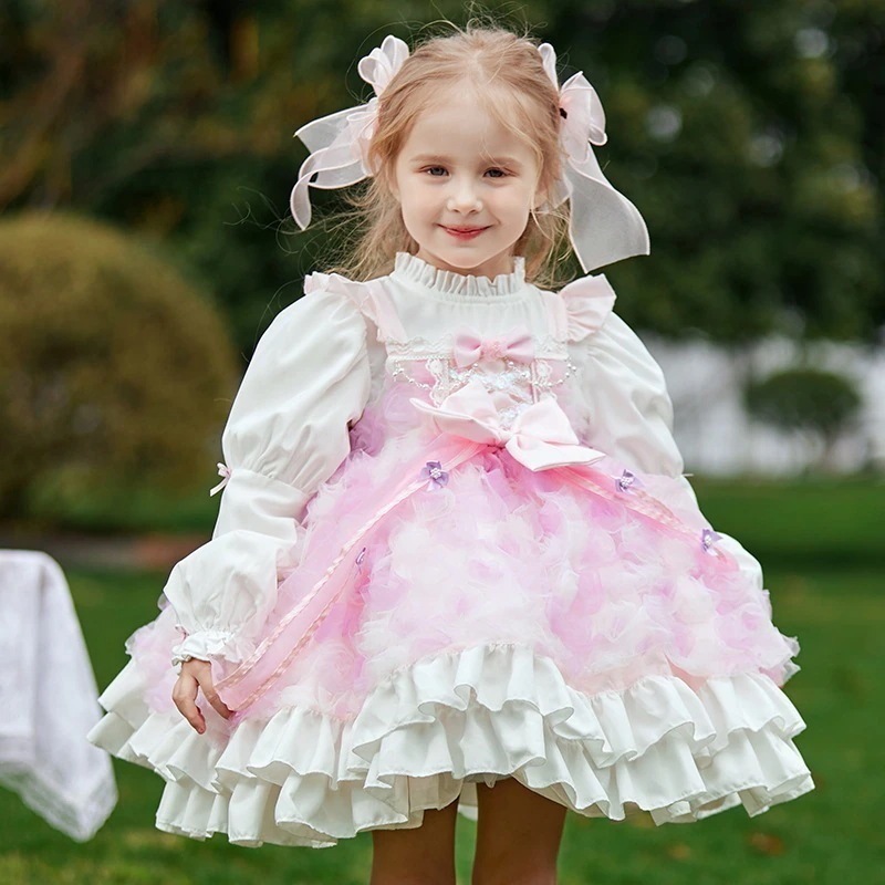 バブルスリーブプリンセスフリルドレス 誕生日パーティードレス 子供用 ロリータ ハロウィン クリスマス