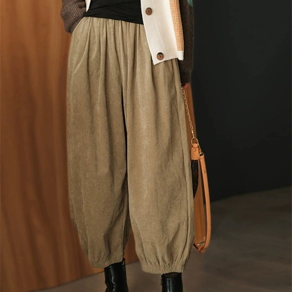 コーデュロイパンツとスラックスパンツの新型レトロ文芸大きいサイズワイドパンツ