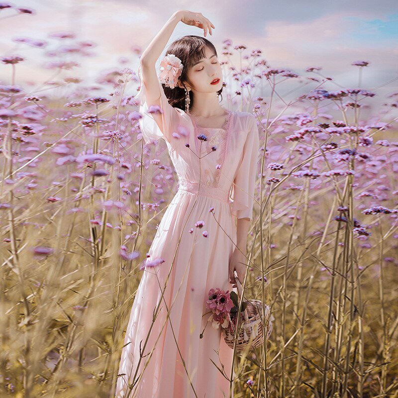 【送料無料】2023サマーウエストベルスリーブスリットドレス優しいレトロな漢服チャイナドレスの改良版 母の日のプレゼント