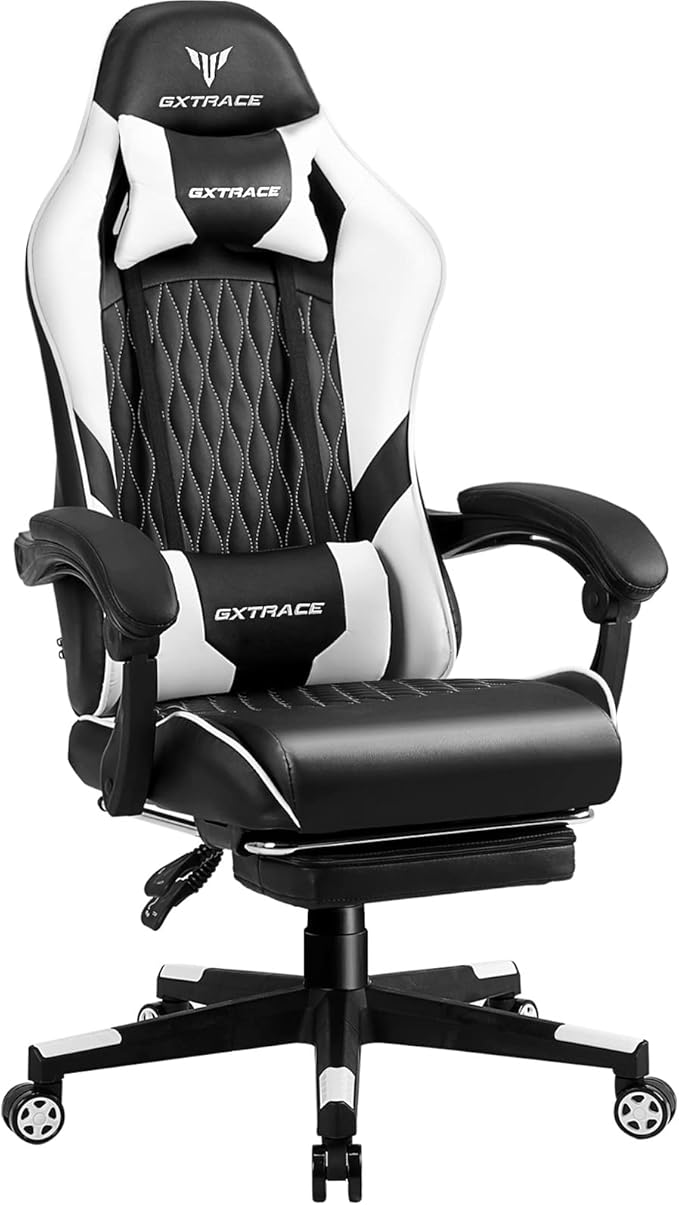 ゲーミングチェア PCゲーミングチェア ゲーム用チェア リクライニング アームレスト ヘッドレスト ランバーサポート オットマン オフィスチェア デスクチェア パソコンチェア 椅子 (White)