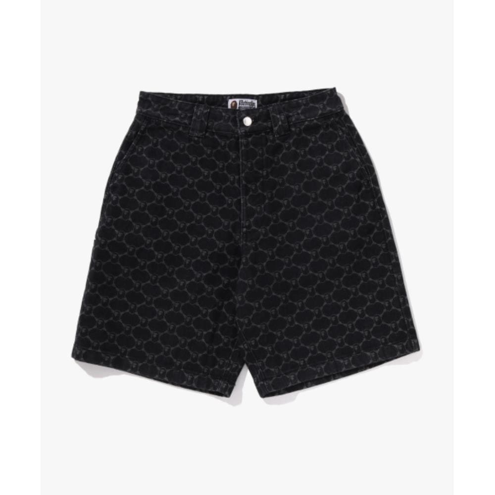 BAPE College Monogram Relaxed Fit 13oz Denim Shorts M BL