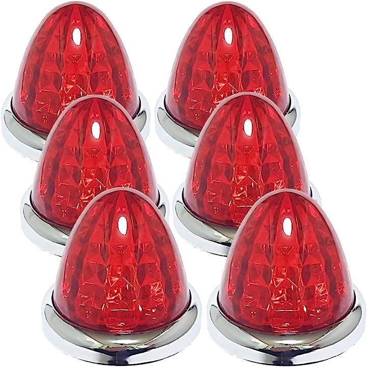 24V トラック用 LED マーカーランプ サイド 8面クリスタルカット仕様 16LED メッキリング 汎用 6個 セット( レッドレンズ)