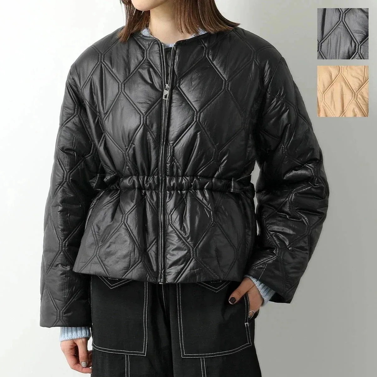 GANNI ガニー キルティングジャケット Shiny Quilt Jacket F8063 F8208 6632 レディース ショート丈 ブルゾン ノーカラー 26,021円
