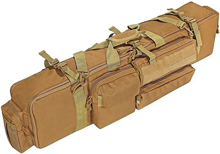ガン ケース 大容量 W100cm 2本 2丁 収納 ライ フル ソフト サバゲー カメラ 三脚 釣り などにも ハンド ダブル( ベージュ, フリー)