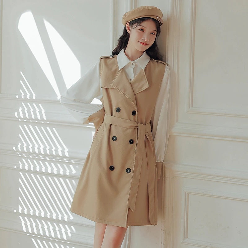 春秋の新品 気質 通勤 長袖シャツ ノースリーブスカート スカート2枚組 ファッション エレガント 気品少女