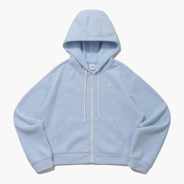 フードジップアップ NQJ QP422OFTO2-HBL 女性 フラuffyニット ルーズフィット フードジップアップ H BLUE