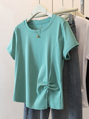 【1点ご購入 で10点プレゼントいたします】女装感ファッションシックカジュアルトップス太めMM腹部隠しスリム半袖Tシャツ女