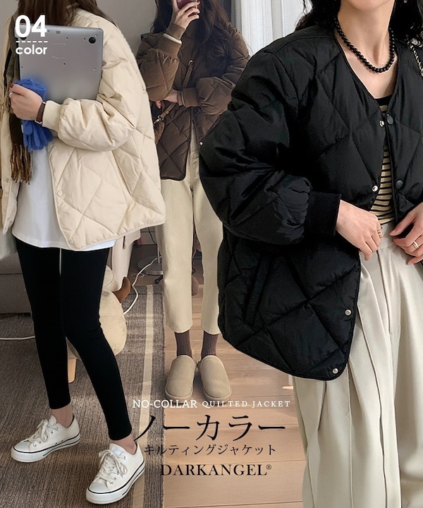Qoo10 ダークエンジェル キルティングジャケット 無地 ミドル ポ