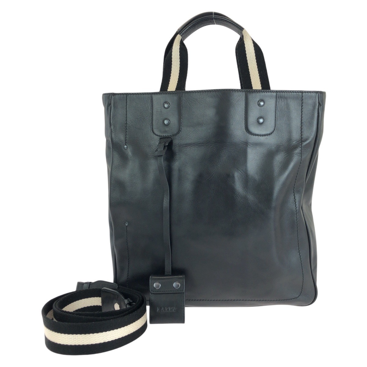 美品 ブラック 黒 シルバー金具 レザー/キャンバス トートバッグ ショルダーバッグ 2way メンズ 410139