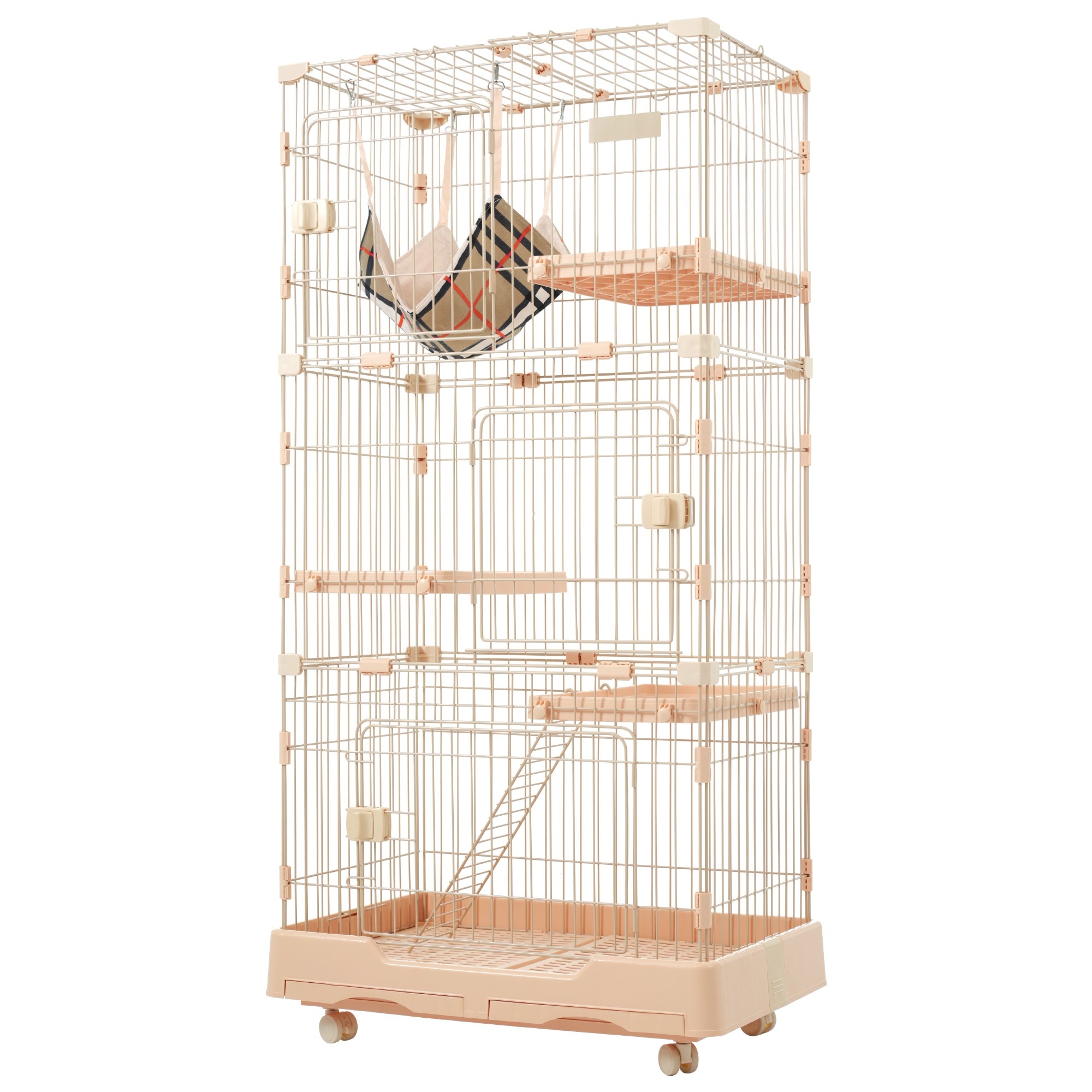 【国内発送,送.料無料】A181猫 キャットケージ 木製 二段 ナチュラル 1段2段可能 キャスター付 キャットハウス留守番 保護 脱走防止 多頭飼い