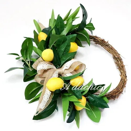 祝日おめでとうリース玄関リース直径約40cmレモンクリスマス玄関部屋り優雅飾り飾り付けドア壁掛け花造花インテリアギフトプレゼント引越し祝いお祝い