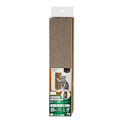 他サイト： サンコー 吸着 コーナーにも貼れる 猫のつめとぎ 段ボール KX-61 45×10cm 2個入 壁傷 防止 貼りなおせる ネコの商品画像