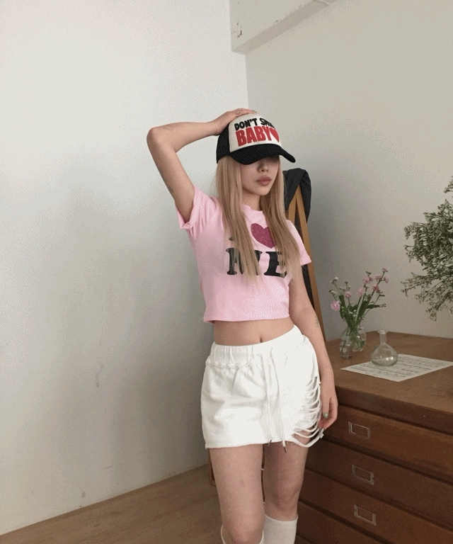 (set) damage washed mini skirt [2color]