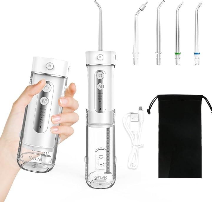 互換品 口腔洗浄器 ジェットウォッシャー コードレス 充電式 Y826 超コンパクト ミニ携帯型 超音波水流 3種類モード 4段階強度調整可能 180ML IPX7防水(White)