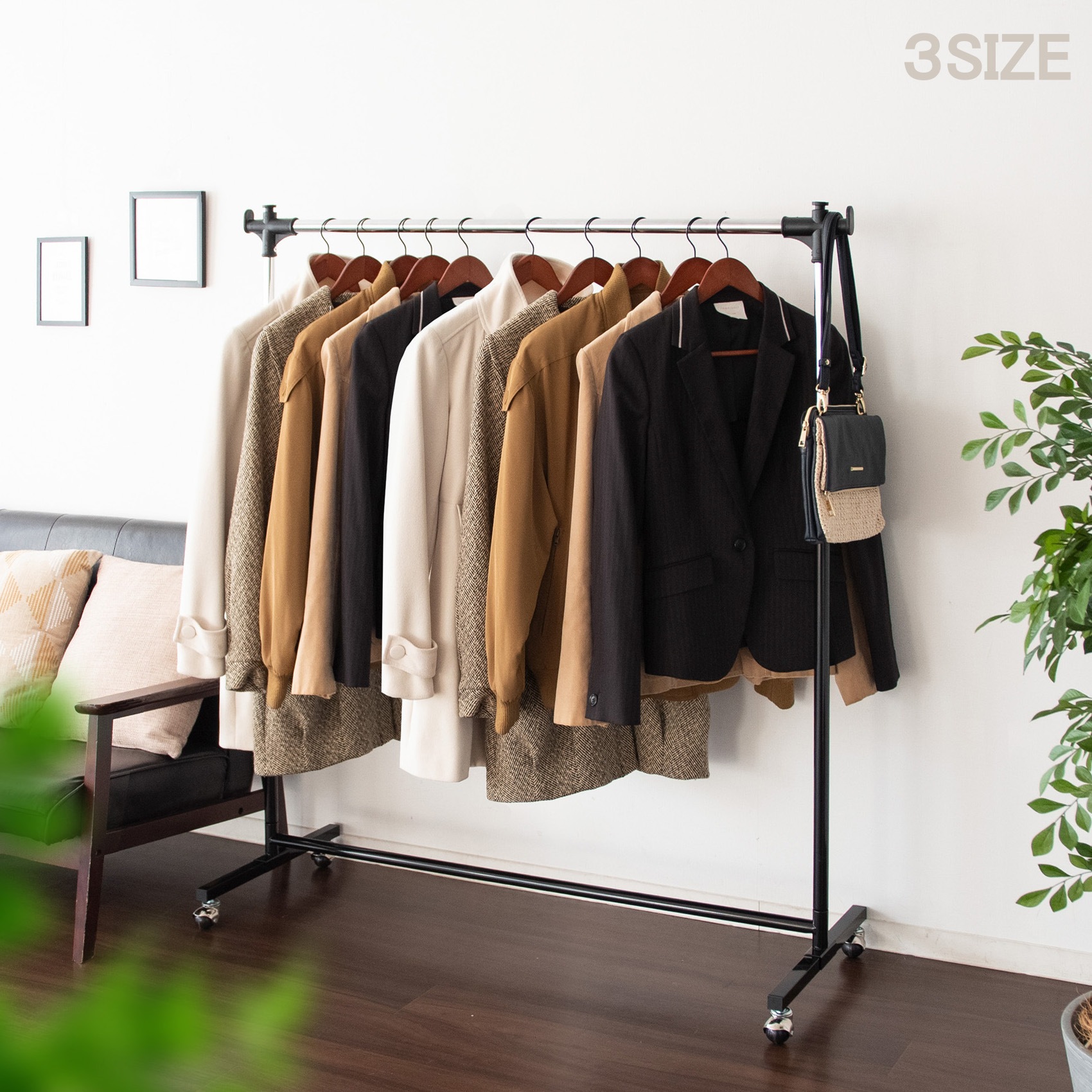 超高耐久ハンガー 頑丈 かんたん高さ調節 クロームメッキ SML キャスター移動