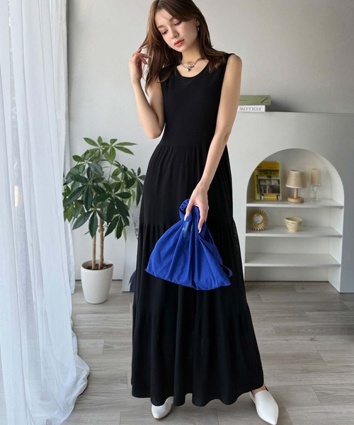 新品❤️archivoネイビーノースリーブワンピース Qoo10 Classical Elf 無地 ロング丈 ノースリーブ ワンピース