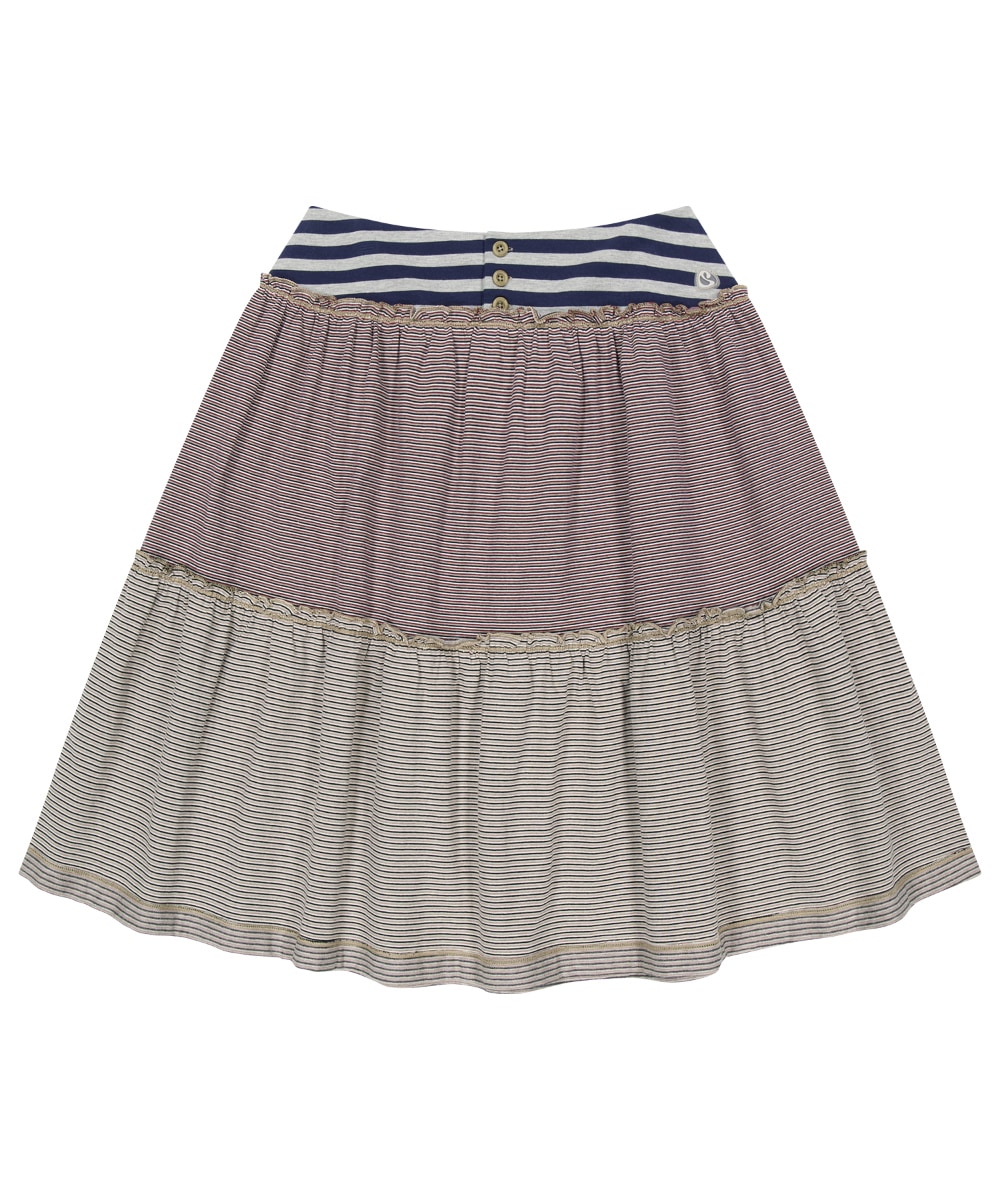 【COYSEIO】26SS COLORED STRIPE MIDI SKIRT : GREY BEIGE