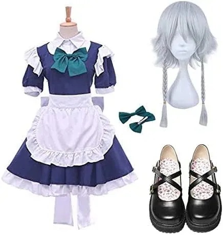大人気 十六夜咲夜 コスプレ コスプレ衣装 コスチューム イベント 仮装 いざよいさくや 風 メイド服 コスプレ衣装+＋ウイッグ＋靴