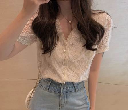 レディース トップス シャツ 半袖 Vネック フェミニン レース フリル 異国風 メッシュ 薄手 かわいい 大人可愛い きれいめ シンプル カジュアル 上品 おしゃれ ガーリー エレガント ラブリー