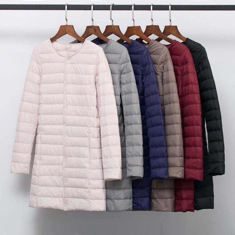 超人気インナーダウンライトダウンロング丈ダウンジャケットレディースラウンドネックノーカラーコンパクト防寒軽量あったかアウター大きいサイズ秋冬 6,415円