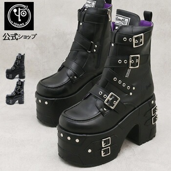 【公式SHOP特典キズ補修液付】 ヨースケ 厚底ブーツ メンズ ベルト スタッズ12cm ヒール