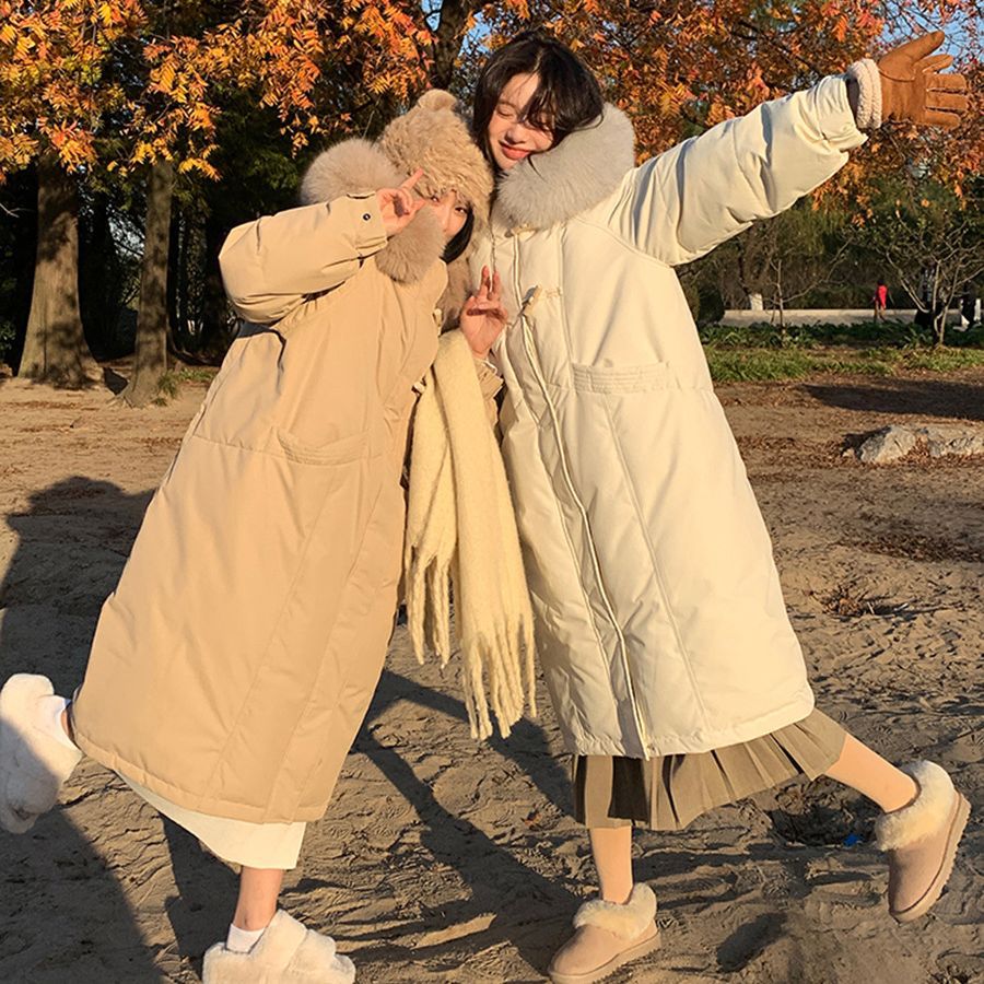 増厚版ダウンジャケット 女性 23 韓国版 ミドル丈 ファッション リアルフォックス 大きなファー襟