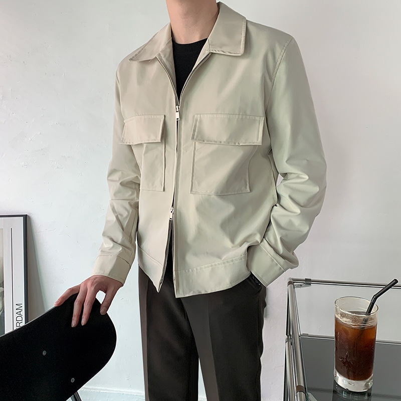 メンズラペルジャケット春と秋の新しい韓国語バージョンのワークウェアジャケットの服の緩いトレンド