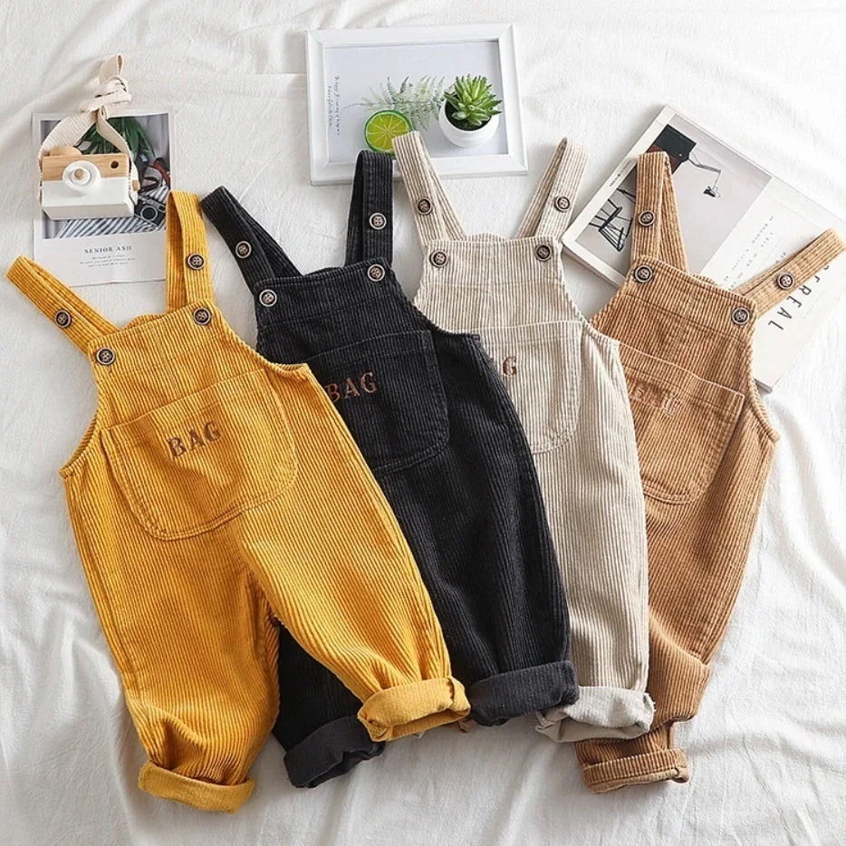 【新作】オーバーオール 子供服 サロペット コーデュロイ ロゴ ししゅう 女子 男子 キッズ ベビー オールインワン 仮装 ミニオンコーデ シンプル パンツ 長ズボン イエロー ベージュ ブラウン ダ
