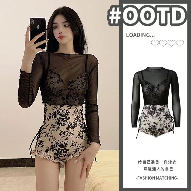 2024 新作水着レディースワンピースお腹カバースリム入浴温泉純粋な欲望長袖カバーアップ日焼け止め水着卸売