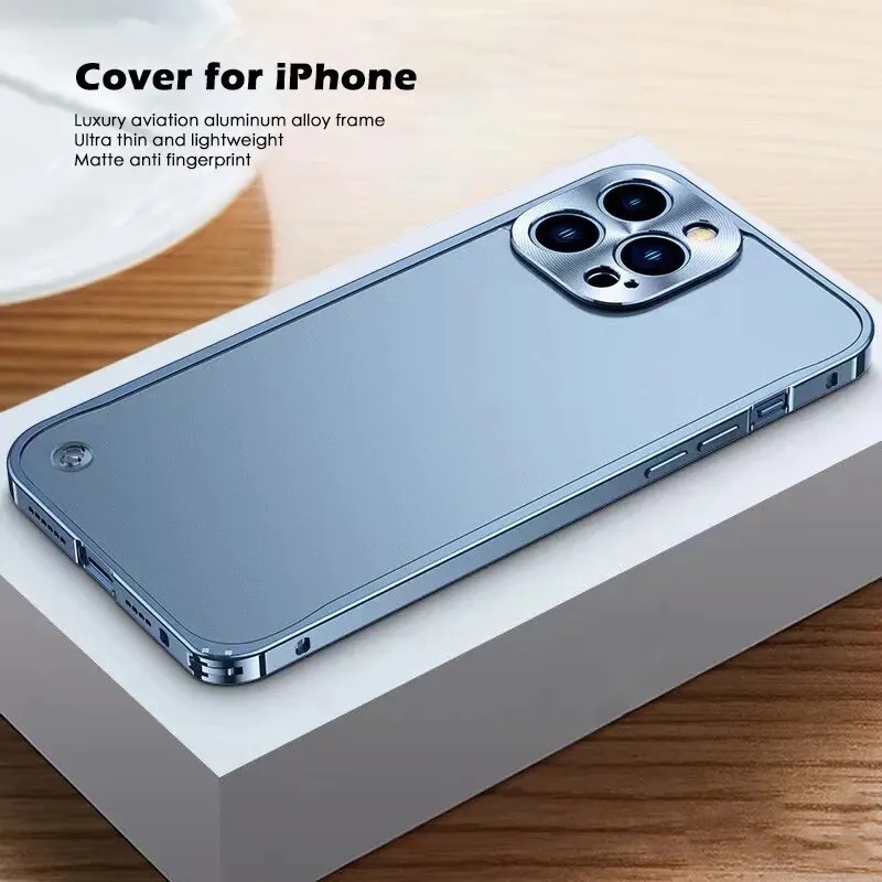 金属フレームの電話ケース,デラックスケース,マット,半透明,保護レンズ付き,iPhone 15, 14, 13, 12, 11 pro max