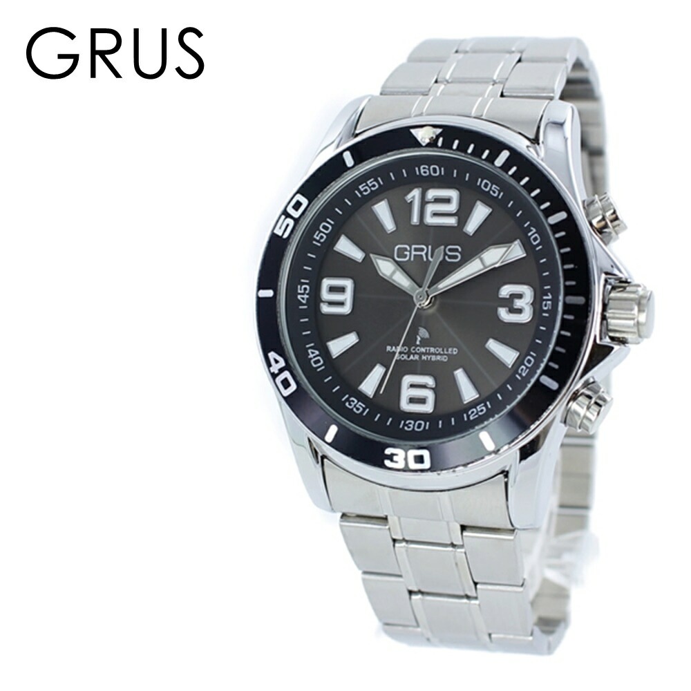 グルス ボイス 腕時計 手表 時刻調整不要！電波 音声 時刻 しゃべる時計 おしゃれ 全盲 弱視者 老眼 メンズ 男性 お年寄り 高齢者 黒 文字盤 シルバー 誕生日プレゼント ポイント消化