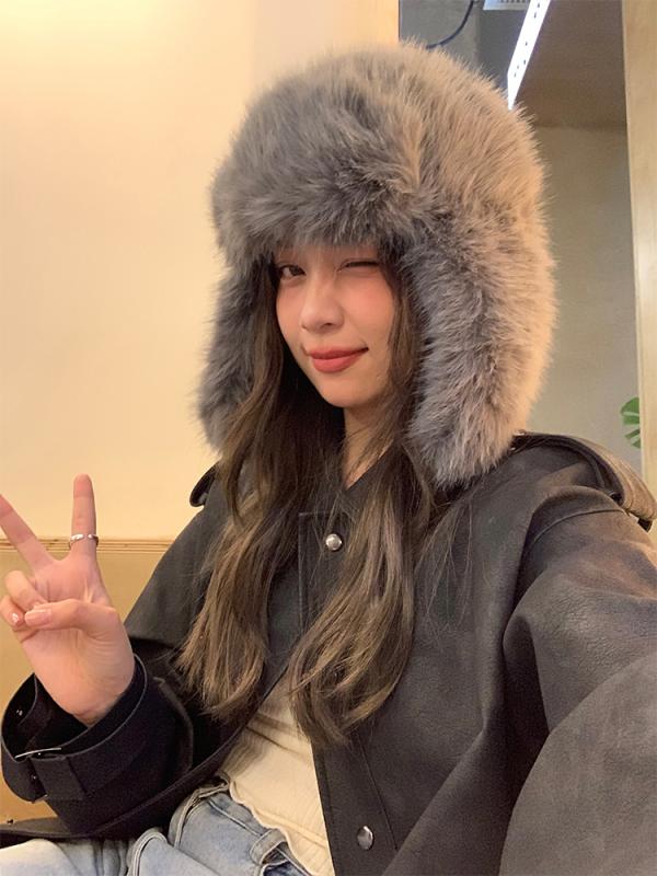 フードウォーマー レディース 秋冬 雷峰 帽子 耳あて 防寒 柔らかい 小顔効果 アウトドア サイクリング フェイクファー かわいい 黒 グレー 茶色