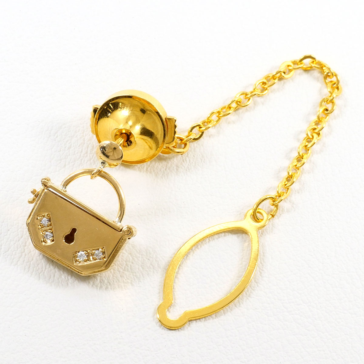 ピンブローチ K18 18金 YG イエローゴールド 合金 ダイヤモンド（ct刻印なし） 総重量約4.2g ジュエリー 中古