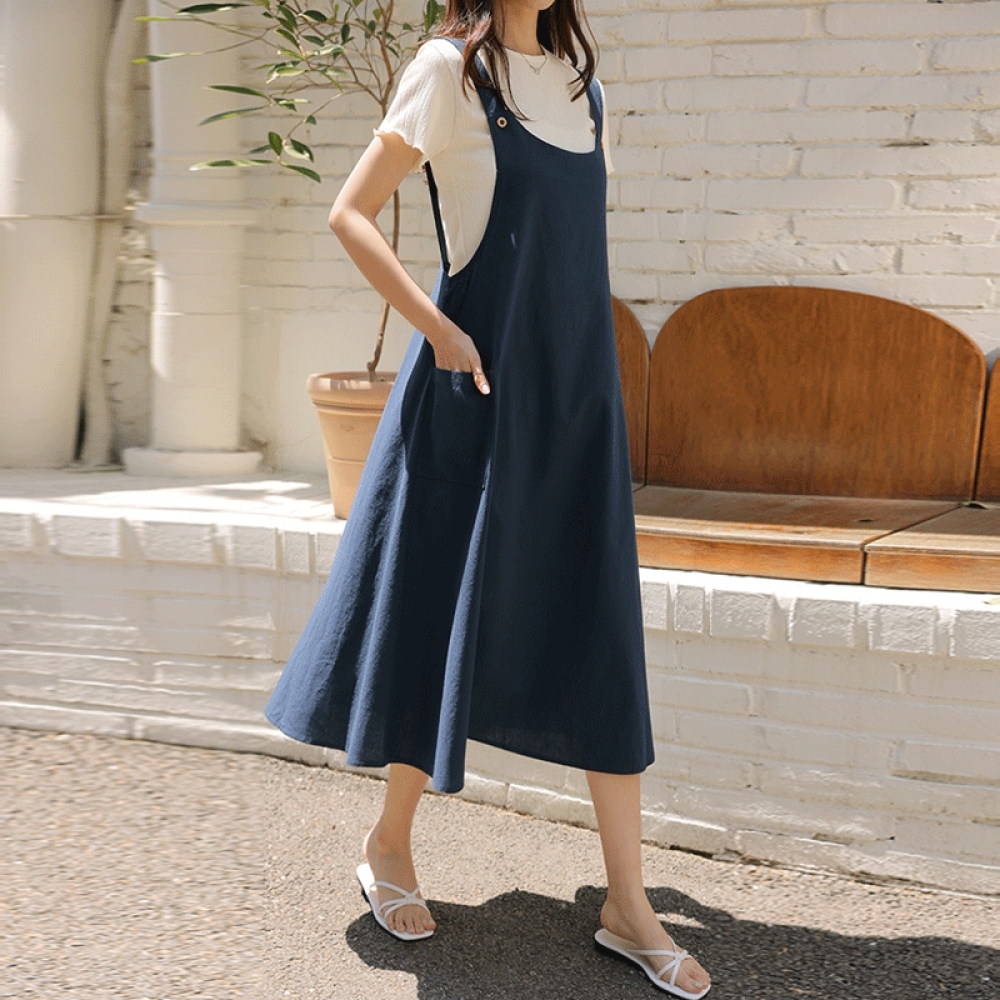 クリック&ファニー ニルチェンリネンサスペンダーワンピース