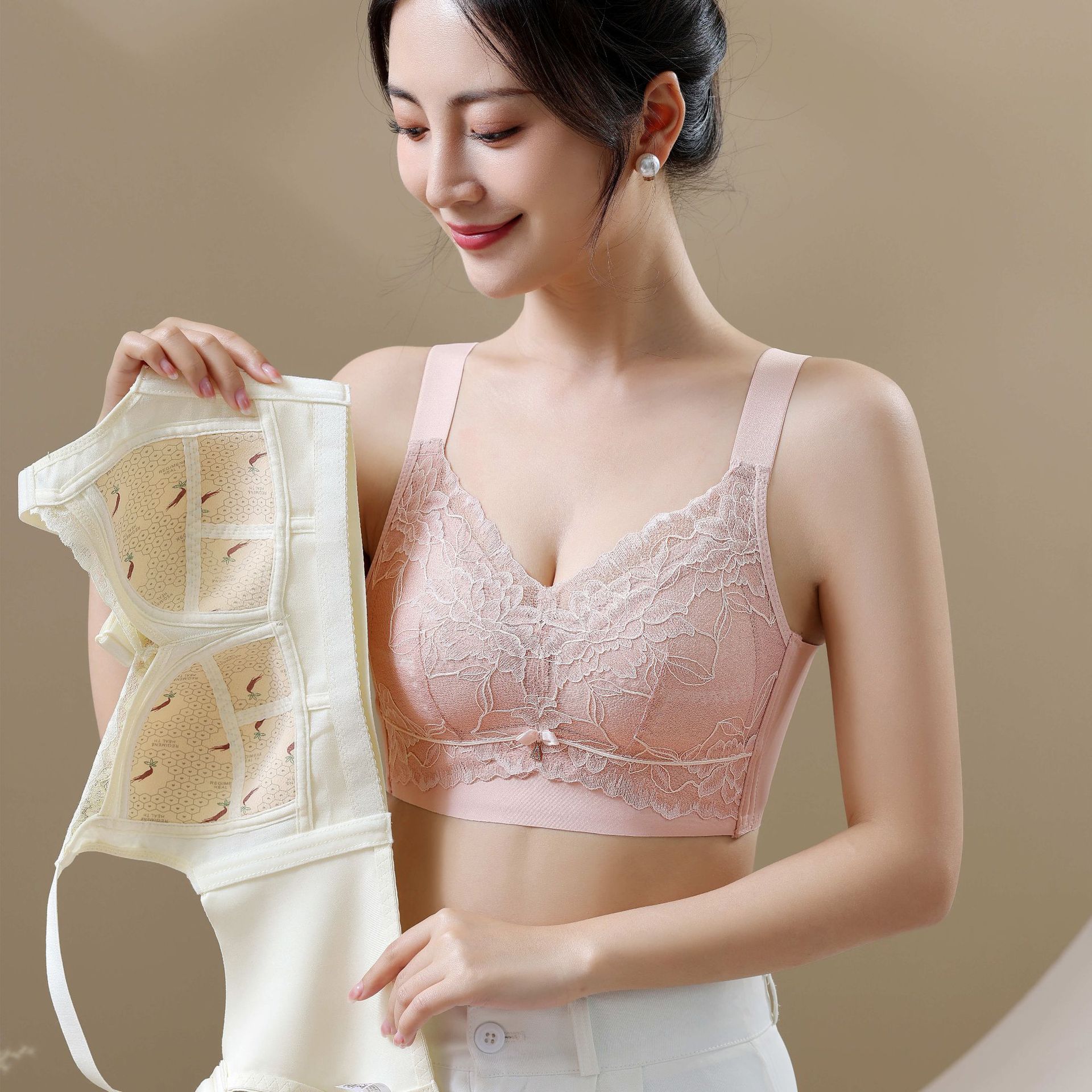 10個セット 薄いカップの下着の女性の大きい胸は小さくて鋼の輪がないように見えて副乳の垂れ防止調整型の全カップブラを集めて収める