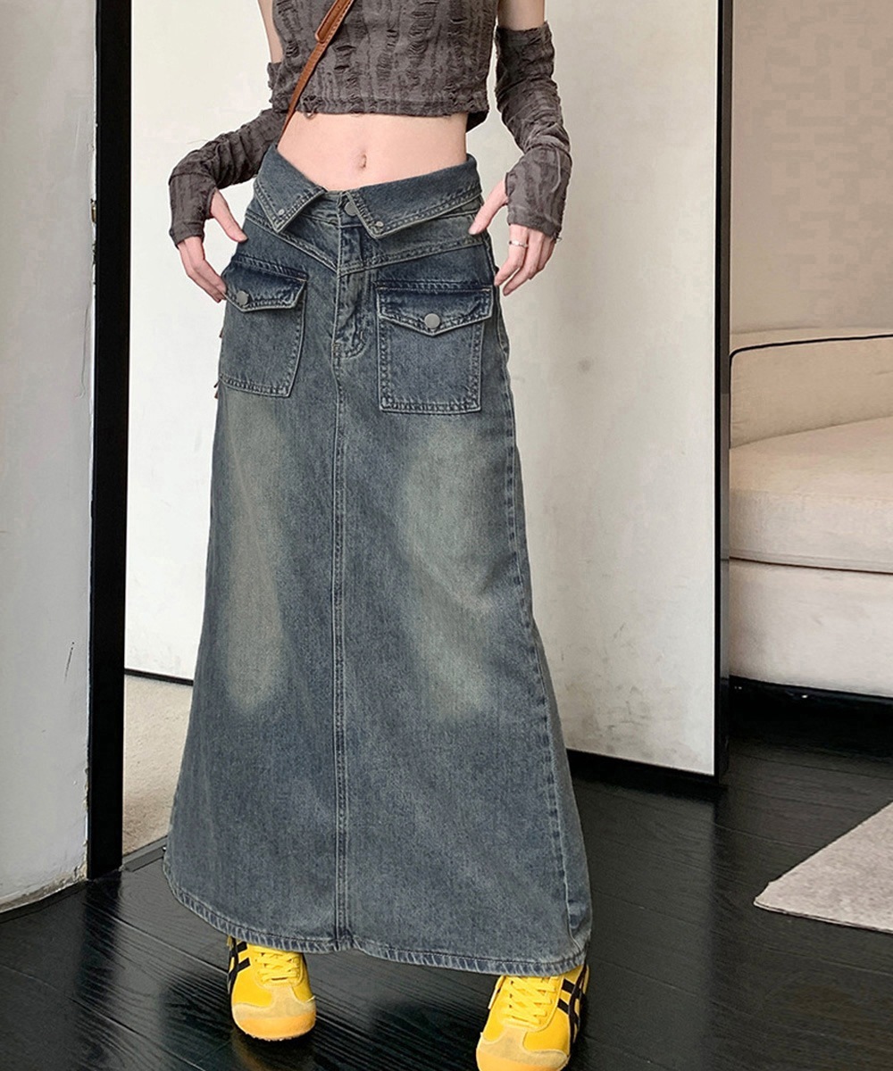 国内即納 デニムマキシスカート バックスリット入り 6LYUAN-001