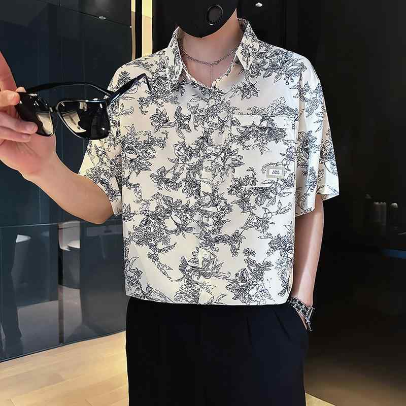 シャツ トップス メンズ おしゃれ スタイリッシュ 紳士 フラワー 半袖 夏 花柄 プリント 大きいサイズ ポリエステル カジュアル スリムフィット 男性